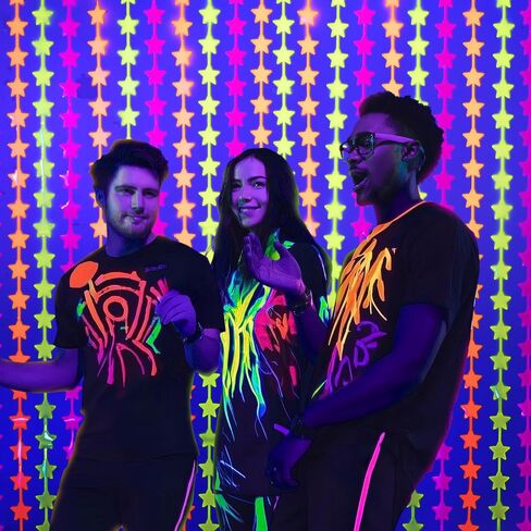 Mega-L Glow in the Dark Party Supplies ، 2 Pack Neon Party Decorations 3.3 × 6.6 FT Fuchsia ، ستائر Foil Foil Foil الأصفر والبرتقالي ، Photo Booth Prop Backdrop Streamer ، Decord Party Party Decor in Kuwait