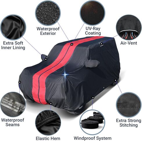 غطاء سيارة iCarCover مقاوم للماء في جميع الأحوال الجوية ومقاوم للأحوال الجوية، حماية ممتازة من أشعة الشمس فوق البنفسجية والثلج والغبار والعواصف في الهواء الطلق، غطاء سيارة مبطن بالكامل مع أشرطة 30 طبقة (144 بوصة - 153 بوصة طول) in Saudi Arabia