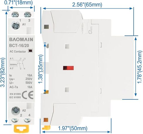 Baomain Household AC Contactor HC1-50/20 110V 50A 50/60Hz 2 Pole 2NO Normally Open Universal Circuit Control in Kuwait