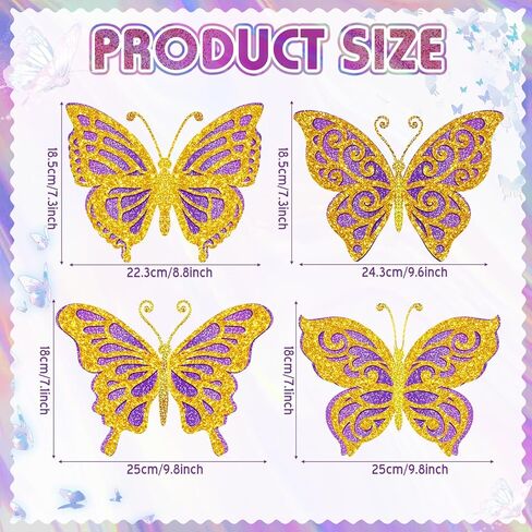AmazingSpark 20 Pcs Large Silver Butterfly Party Decoration 10 Inch 3D Butterflies Wall Decor Large Metallic Laser Butterflies Sticker Sequin Centerpieces for Birthday Baby Shower Wedding Summer Party in Saudi Arabia