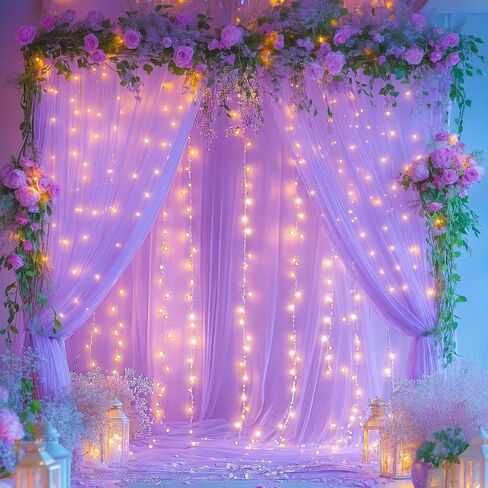 10ft × 10 قدم شمبانيا شرير تول خلفية الستائر مع الأضواء سلسلة خلفية الزفاف لحفل استقبال حفلة عيد ميلاد الطفل دش صورة كشك الخلفية in Kuwait