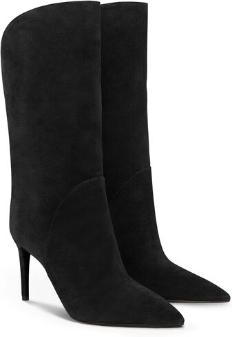 Coutgo Womens Mid Boots Boots Stiletto High Heel مدببة بأحذية إصبع القدم المسحوب على أحذية فستان الشتاء من جلد الغزال in Saudi Arabia