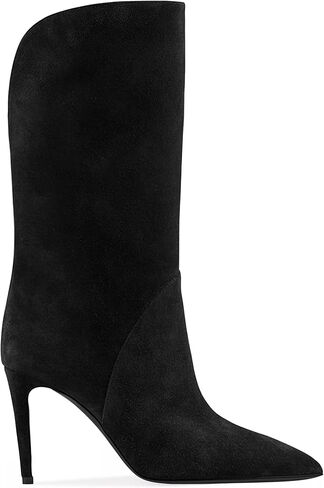 Coutgo Womens Mid Boots Boots Stiletto High Heel مدببة بأحذية إصبع القدم المسحوب على أحذية فستان الشتاء من جلد الغزال in Saudi Arabia
