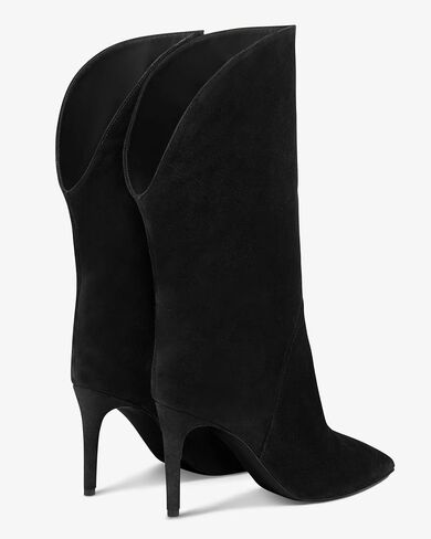 Coutgo Womens Mid Boots Boots Stiletto High Heel مدببة بأحذية إصبع القدم المسحوب على أحذية فستان الشتاء من جلد الغزال in Saudi Arabia