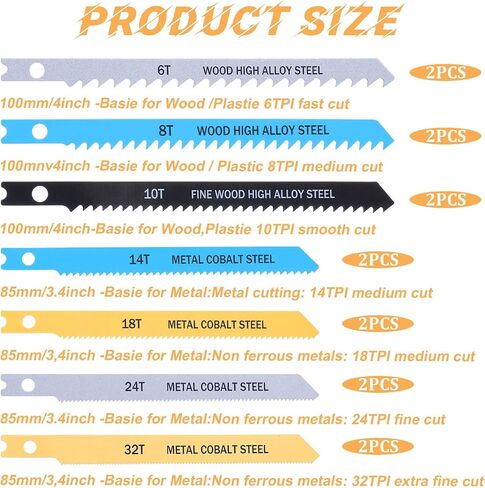 30pcs Jig Saw Blades for Wood, U-Shank Jig Saw Blade Set,Multi-Purpose Jigs Saws Blades,High Carbon Steel Jigs Saws Blade Set for Wood,Metal Plastic Cutting,6T 8T 10T 14T 18T 24T 32T in Saudi Arabia