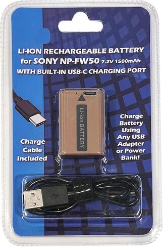 Synergy Digital Camera Battery, Compatible with Sony Alpha SLT-A33 Digital Camera, (LI-ion, 7.2V, 1500mAh), Replacement for Sony NP-FW50 Battery - Built-in USB-C Direct Charge, Cable Included in Saudi Arabia