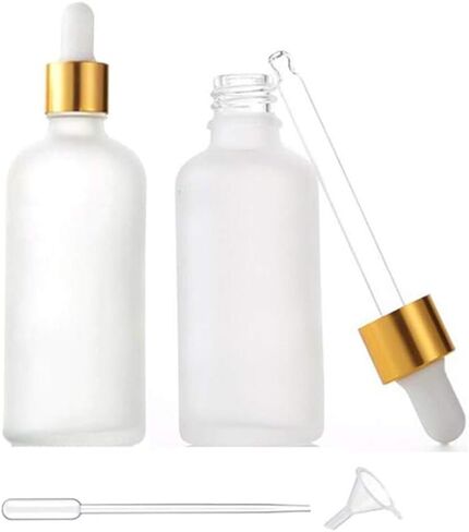100ml/3.4oz Frosted Glass Dropper Bottles,2 Packs Essential Oil Dropper Bottles Perfume Sample Bottles Cosmetic Containers With Glass Eye Dropper (rose gold lids) in Kuwait