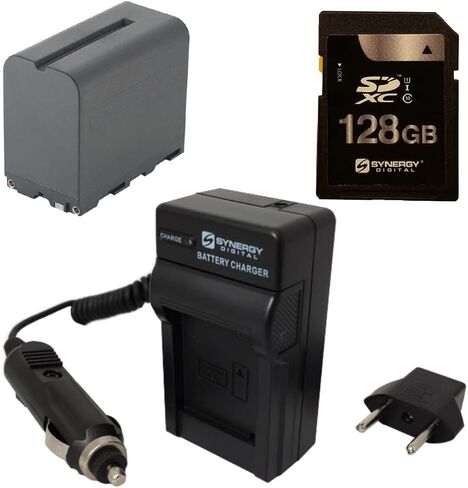 Accessory Kit Compatible with Synergy Digital, Works with Sony HXR-NX5U NXCAM Camcorder Includes: SDNPF970 Battery, SDM-105 Charger, SY-SD128GB Memory Card in Saudi Arabia