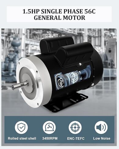 Electric Motor 1.5HP Single Phase Motor 1750RPM 56C 115/230V 5/8"Shaft Diameter CW/CCW TEFC IP55 60HZ in Kuwait