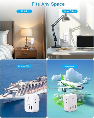 Multi Plug Outlet Extender, Power Strip Non Surge Protector Electric Outlet Splitter with 3 USB Wall Charger (1 USB C), Multiple Outlet Expander for Cruise, Dorm, Travel, Home, Office in Kuwait