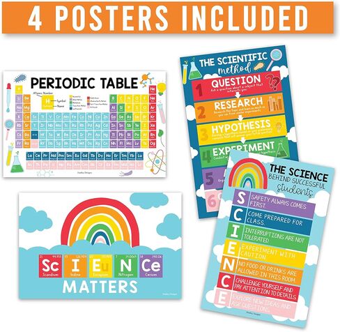 4 Chalkboard Science Posters for School Science Bulletin Board Sets For Classroom Science Posters D飯r For Classroom School, Poster Periodic Table Poster Large, 11x17 inches' in Saudi Arabia