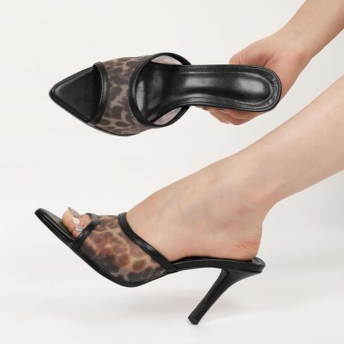 Eldof Women's Heeled Sandals Mules Open Toe Mesh Stiletto Heels Slip On Dress 3.5 Inches in Saudi Arabia