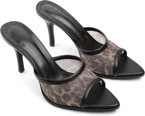 Eldof Women's Heeled Sandals Mules Open Toe Mesh Stiletto Heels Slip On Dress 3.5 Inches in Saudi Arabia