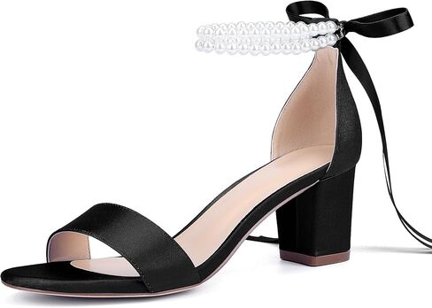Isobud Women's Open Toe Pearl Wedding Shoes for Bride White Heels with Bow Bridal Shoes Chunky Block Satin Heels Sandals in Saudi Arabia