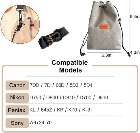 Camera Bag, for SLR DSLR, for Lenses <230mm Long <160mm Diameter, Inner Pocket for Batteries, Memory Cards, With Shoulder Strap, Camera Crossbody Bag for Women and Men(9.8×6.3×4inch),Grey in Saudi Arabia