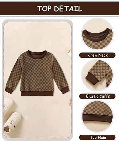 Toddler Boy Clothes Checkered Long Sleeve Sweatshirt + Pants 2Pcs Fall Winter Sweatsuit Set 1-6T in Saudi Arabia