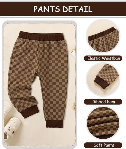 Toddler Boy Clothes Checkered Long Sleeve Sweatshirt + Pants 2Pcs Fall Winter Sweatsuit Set 1-6T in Saudi Arabia