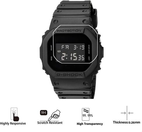 واقي شاشة Walieoka العام متوافق مع سلسلة Casio DW-H5600 ، 2.5D 9H صلابة فيلم الحماية الزجاجي المقاوم ، مقاوم للخدش مضاد للطباعة الكريستال [2 حزمة] in Kuwait