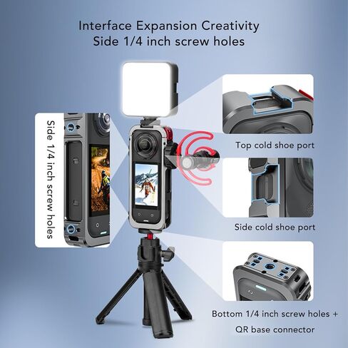 Yunseity For 360 X5 Camera Cage Frame, Easy Locking Aluminum Alloy Protective Case with Bottom Magnetic Mount, 1/4 Inch Screw Hole, Silicone Lens Cover in Saudi Arabia
