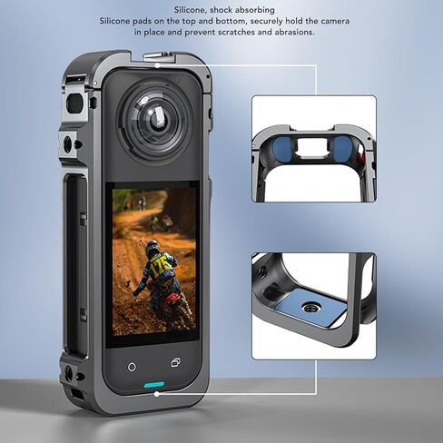 Yunseity For 360 X5 Camera Cage Frame, Easy Locking Aluminum Alloy Protective Case with Bottom Magnetic Mount, 1/4 Inch Screw Hole, Silicone Lens Cover in Saudi Arabia