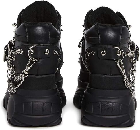 Dolls Kill Midnight Pit Platform Sneakers by Widow – Black Vegan Leather Shoes with Spikes, Chains, and Chunky Sole in Saudi Arabia