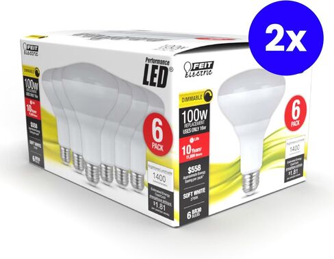 مصابيح إضاءة LED كهربائية BR30 من Feit، ما يعادل 65 وات، غير قابلة للتعتيم، عمر 10 سنوات، 650 لومن، 2700 كلفن أبيض ناعم، مصابيح إضاءة يمكن تركيبها بقاعدة E26، مصابيح إضاءة فيضانات، تصنيف رطب، 3 عبوات، BR30/10KLED/3 in Kuwait