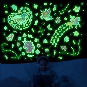 Glow in The Dark Fairy and Witch Magic Wall Decals, Glitter Butterflies and Dragons Stickers for Kids Room, Luminous Ceiling Decor for Bedroom Playroom Nursery in Saudi Arabia