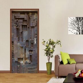 3D Door Stickers Murals Peel and Stick DIY Wallpaper Removable PVC Waterproof Decals Self-Adhesive Wall Covers - Iron - Poster for Bedroom Living Room Decor 30.3 x 78.7 inch in Saudi Arabia