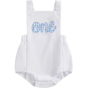 Newborn Baby Boy Girl One Birthday Overalls Romper My First Birthday Sleeveless Onesie Bodysuit Baby Clothes in Kuwait