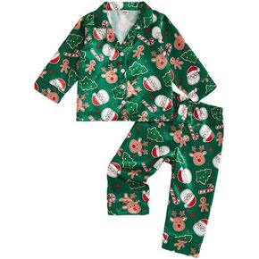 Baby Boy Girl Christmas Silk Pajamas Set Striped Candy Cane Long Sleeve Button Down Shirts and Pants Satin Pj Sets in Kuwait