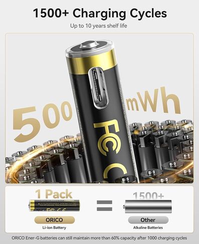 بطارية Orico Ener-G Lithium Ion Battery AA Lithium Battery 1.5V 2100MWH USB-C Charging 2H FASTER OPTER in Kuwait