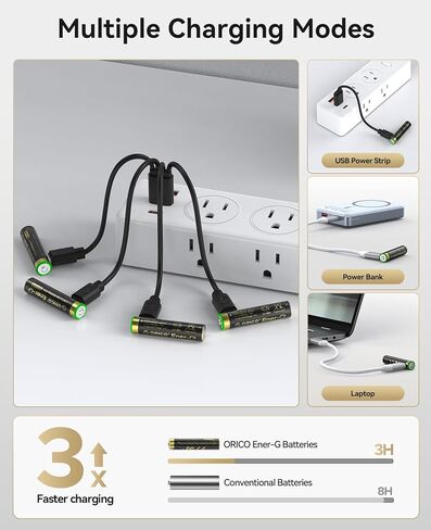 بطارية Orico Ener-G Lithium Ion Battery AA Lithium Battery 1.5V 2100MWH USB-C Charging 2H FASTER OPTER in Kuwait