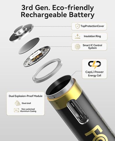بطارية Orico Ener-G Lithium Ion Battery AA Lithium Battery 1.5V 2100MWH USB-C Charging 2H FASTER OPTER in Kuwait