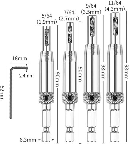Self Centering Drill Bit 4X Hss Self Centering Hinge Hardware Drill Bit Set Door Drawer Pilot Hole Guides Eccentric Drill Bit Set Centering Drill Bit Sets for Woodworking Window Door Hinge in Saudi Arabia