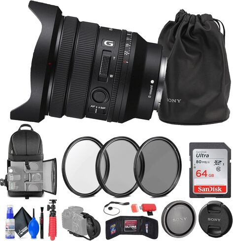 Sony FE PZ 16-35mm f/4 G Lens (SELP1635G) + 64GB Memory Card + Filter Kit + Backpack + Card Reader + Flex Tripod + Memory Wallet + Cap Keeper + Cleaning Kit + Hand Strap (Renewed) in Saudi Arabia