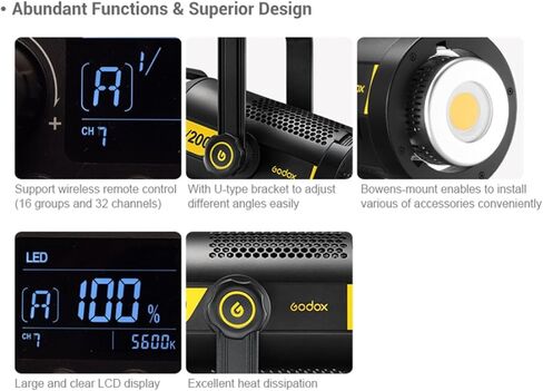 Godox FV150 Flash LED LED ضوء Canon Sony Nikon Fuji Olympus Panasonic ، CRI96 TLCI97 ، 5600K ± 200K CCT ، 2.4G لاسلكي 150W LED Bowens Mount Continuous Light Light ، 8 FX Light Effects in Kuwait