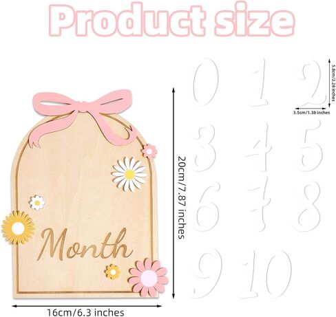 Baby Monthly Milestone Card ، Bow & Flower Wooden Baby Discor مع 11 رقمًا لطيفًا لعلامات المعالم المولودة حديثي الولادة. in Saudi Arabia