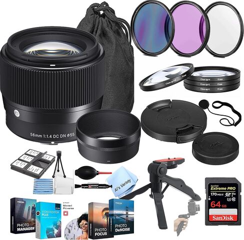 Al's Variety-Sigma Intl. Sigma 56mm f/1.4 DC DN Contemporary Lens for Sony E W/Extreme Pro SD Card, Photo Edit Software, More (27pcs) in Saudi Arabia