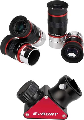 SVBONY Telescope Eyepiece FMC Broadband Green Film 1.25 68 Degree Wide Angle Eyepiece Set Bundle with SV188P Dielectric Mirror Star Diagonal, 90 Degree Mirror Diagonal for Astronomical Obervation in Saudi Arabia