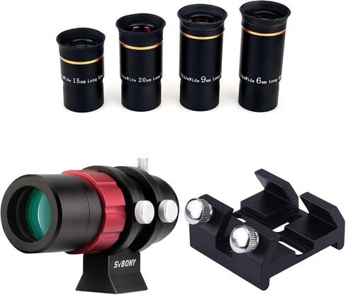 Svbony Telescope Eyepiece بالكامل متعدد المطلي 1.25 بوصة عدسة تلسكوب 66 درجة مع قاعدة توافق عالمي ، وقوس Mount Binderscope و SV165 Mini Guide Scope 30mm F4 Finder in Saudi Arabia