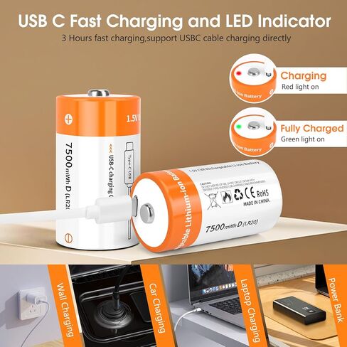 1.5 فولت USB-C بطارية ليثيوم AA القابلة لإعادة الشحن-سعة عالية 1200 مللي أمبير في الساعة ، 1200 دورة ، بطاريات الليثيوم AA 4 عبوات آمنة للألعاب والكاميرات والإلكترونيات in Kuwait