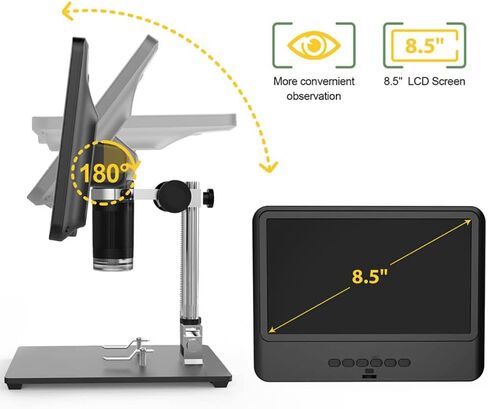 1200x Magnification Digital Microscope, 1080P Video Microscope, 12MP Resolution, LED Lights, 8.5 Inch Screen, for Coin PCB Circuit Repair Soldering in Saudi Arabia
