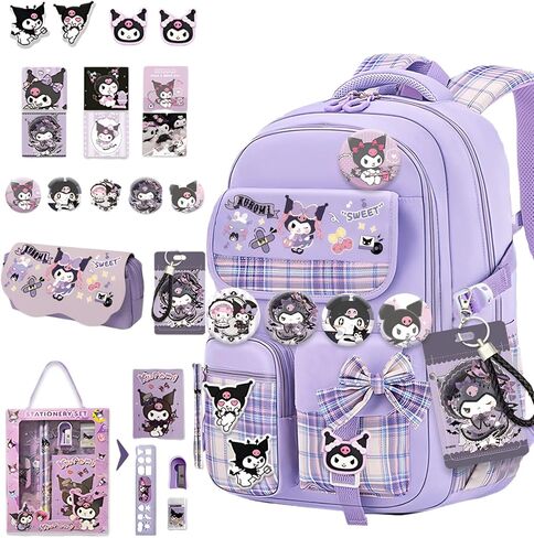 حقيبة الظهر Kawaii مع إكسسوارات 18pcs الرسوم المتحركة الرسوم المتحركة المضادة للسرقة سفر حقيبة الفصل الدراسي الجديد مع دبابيس لطيفة in Kuwait