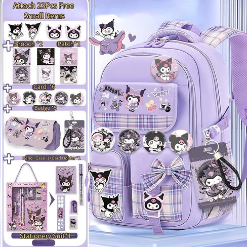 حقيبة الظهر Kawaii مع إكسسوارات 18pcs الرسوم المتحركة الرسوم المتحركة المضادة للسرقة سفر حقيبة الفصل الدراسي الجديد مع دبابيس لطيفة in Kuwait