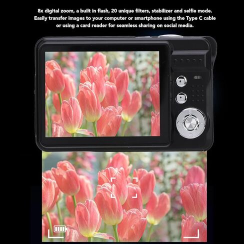 48MP 4K Digital Camera with 8X Zoom, 20 Filters for Kids Vlogging, Selfie Mode, Record Daily Moments, Travel Selfies, Video Recording, Flip Screen, Compact Camera, Built in Flash in Kuwait