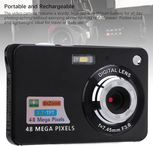 48MP 4K Digital Camera with 8X Zoom, 20 Filters for Kids Vlogging, Selfie Mode, Record Daily Moments, Travel Selfies, Video Recording, Flip Screen, Compact Camera, Built in Flash in Kuwait
