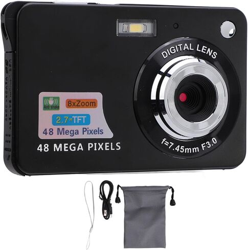 48MP 4K Digital Camera with 8X Zoom, 20 Filters for Kids Vlogging, Selfie Mode, Record Daily Moments, Travel Selfies, Video Recording, Flip Screen, Compact Camera, Built in Flash in Kuwait