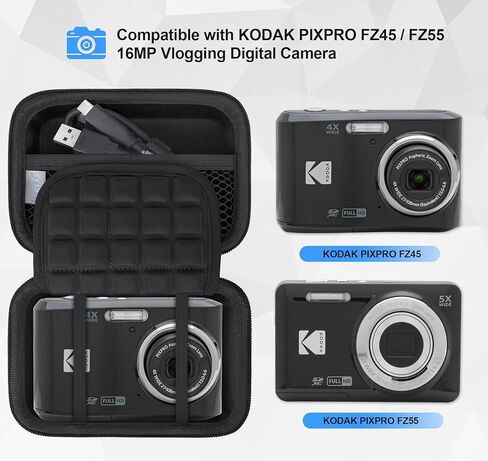 علبة كاميرا Lacdo متوافقة مع Kodak Pixpro FZ45 / FZ55 / FZ53 / FZ43 16MP VLOGGAGE CAMERT DIGITAGE ، BLACK EVA Storage Camera Storage ، BACTERS MESH POCKEN in Kuwait