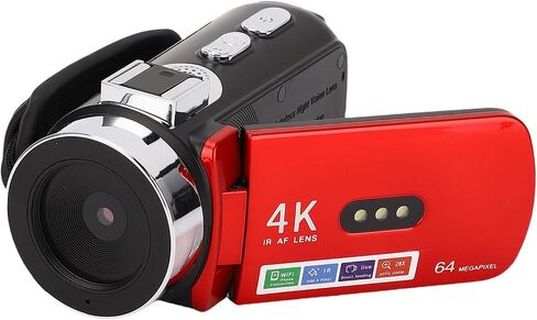 4K 64MP Camcorder Video Camera, WiFi Vlog Camera with 3.0 Inch 180° Rotation Screen, LED Fill Light, 4800mAh Battery Digital Video Recorder for Travel Photography in Saudi Arabia