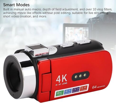 4K 64MP Camcorder Video Camera, WiFi Vlog Camera with 3.0 Inch 180° Rotation Screen, LED Fill Light, 4800mAh Battery Digital Video Recorder for Travel Photography in Saudi Arabia